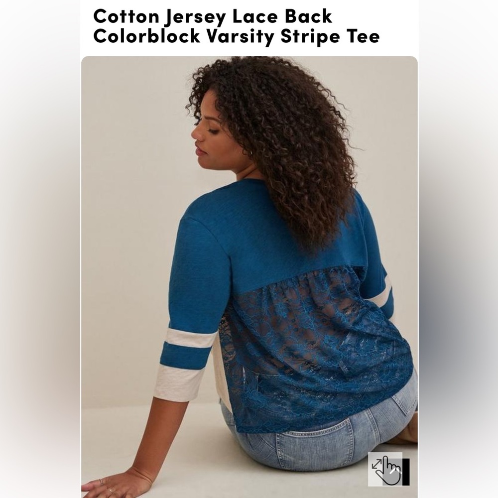 NWT | Torrid | 1X | Cotton Jersey Lace Back Colorblock Varsity Stripe Tee